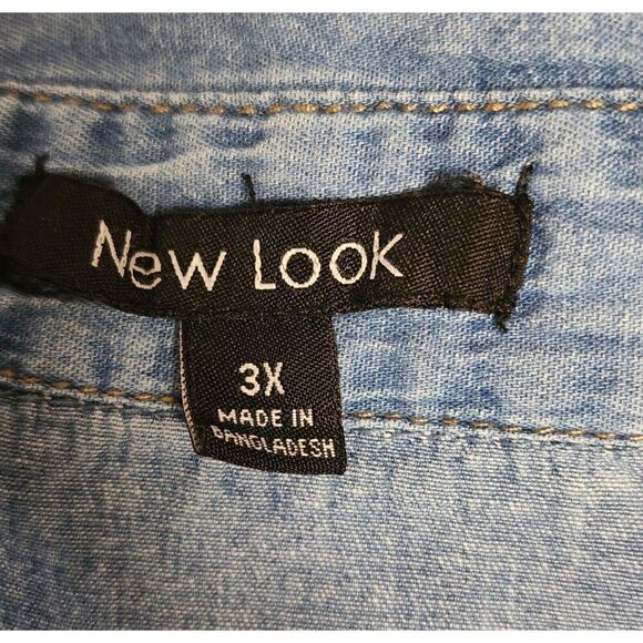 New Look Blue Denim Collared Roll-Tab Long Sleeve Button Down Blouse Size 3XL - Picture 6 of 6